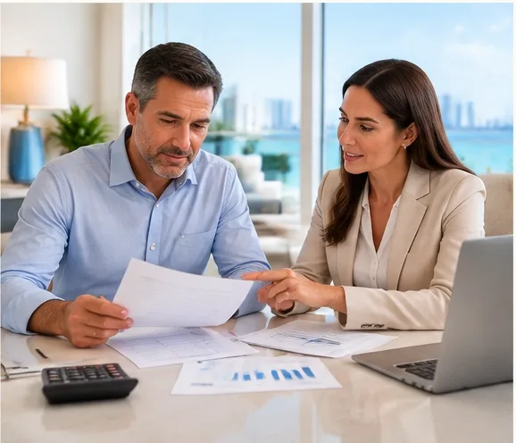 Property owner reviewing financial documents with an advisor